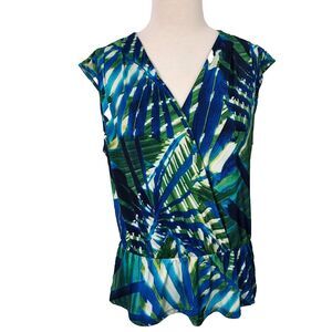 Worthington Peplum Shirt Top Womens Size Large Stretch Sleeveless Crossover